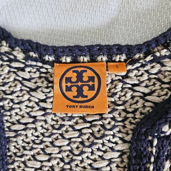 Tory Burch Navy and Beige Tunic Sweater Size Small - Picture 3 of 7